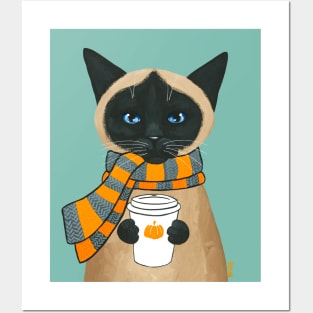 Autumn Siamese Coffee Cat Posters and Art